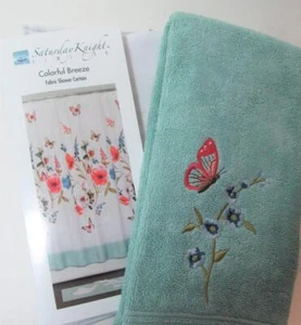 Blumen Bad Duschvorhang & Handtücher mit Schmetterlingen BUNTE BRISE Ret $60 - Bild 1 von 9