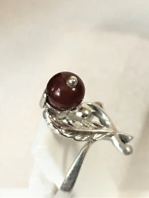 ANILLO DE PLATA ESTERLINA 925 CON PIEDRAS PRECIOSAS REDONDAS CORNELIANAS  Foto 1 de 4