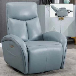 Blue Leather Power Recliner w/ Lumbar Support & USB - Picture 1 of 15