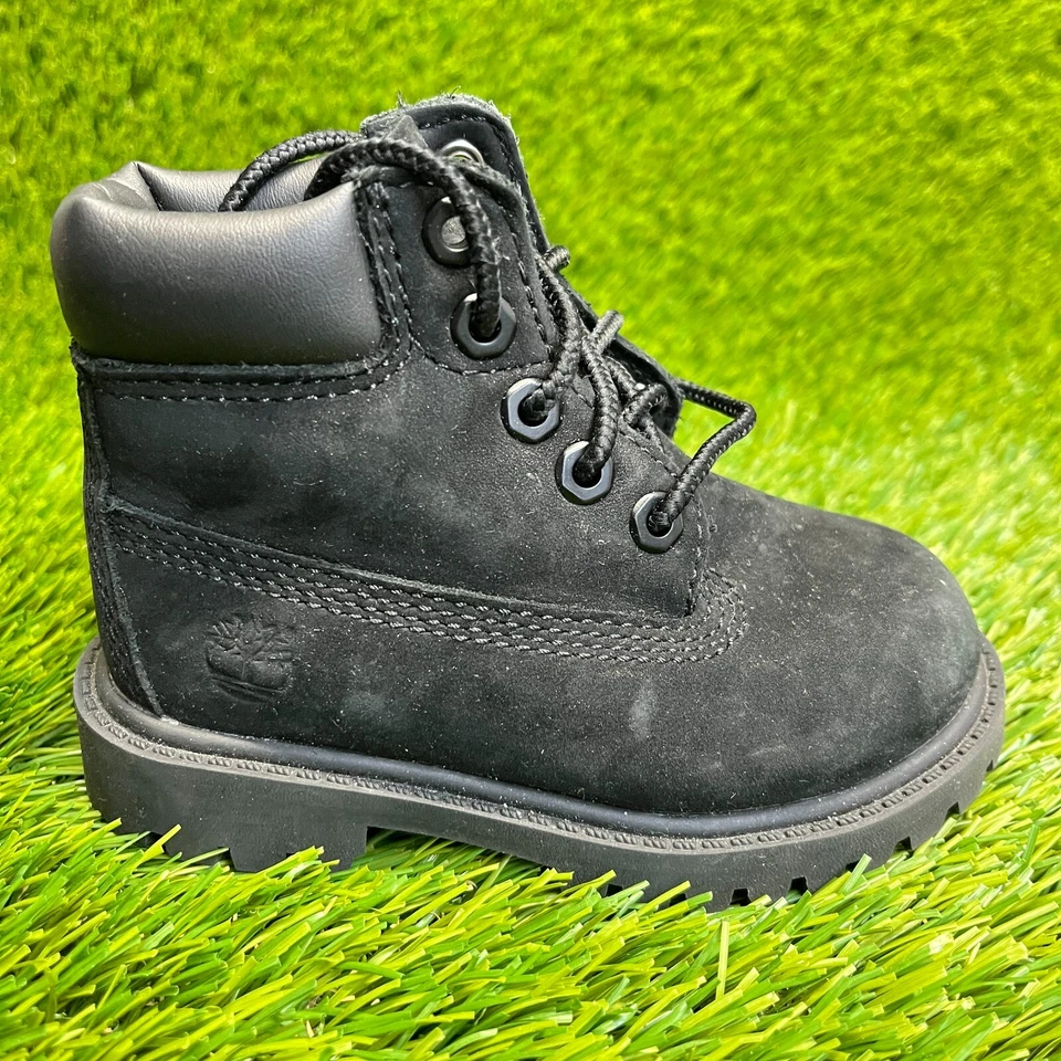 Timberland 6 pulgadas premium niño pequeño talla 6C negro exterior cuero botas impermeables Foto 1 de 4
