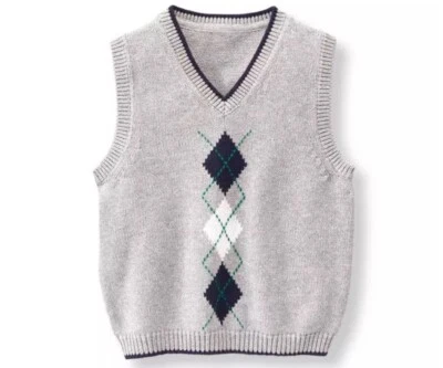 JANIE AND JACK NWT Gray Argyle Sweater Vest, Size 4 - Image 1 of 4