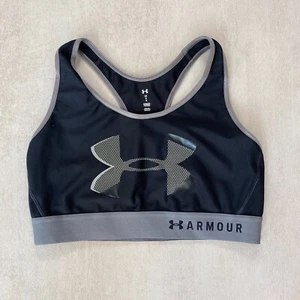 Under Armour Womens Sports Bra Sz L 38" Chest Black Grey Gym Top Racerback - Picture 1 of 6