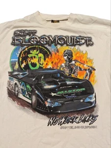 VTG SCOTT BLOOMQUIST DIRT LATE MODEL RACING TSHIRT MENS XL WHITE Skeleton Flames - Picture 1 of 7