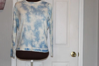 SUÉTER ALLUDE AZUL E BRANCO TINGIDO 100% CASHMERE TAMANHO S PERFEITO FEITO NO NEPAL - Imagem 1 de 4