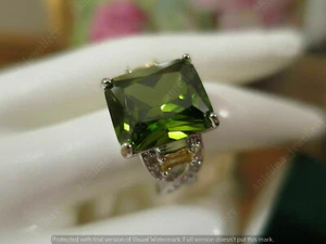 4Ct Emerald Peridot Simulated Diamond Engagement Ring 925 Sterling Silver Plated - Picture 1 of 9