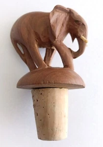 Rare Vintage Hand Carved Elephant Teak Bottle/Decanter Stopper - Picture 1 of 5