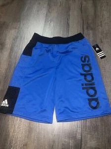 NWT BOYS ADIDAS ATHLETIC SHORTS Blue Black SZ LRG 14-16 Pockets Drawstring - Picture 1 of 8