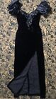 Vintage 90s Zum Zum Black Velvet Sequined Formal Maxi Dress Sz 3/4