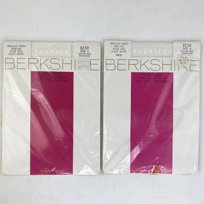 2 Curvare Berkshire Pantyhose Sz 4 No.4440 Dimi Toe Nude Heal White Vintage USA - Image 1 of 2