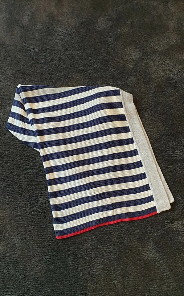 PUREBABY NAVY, IVORY AND RED STRIPE KNIT BABY COT BLANKET - image 1 of 4