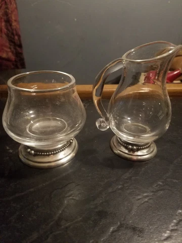 Vintage  Glass Cream & Sugar Marked 202 Sterling Cover