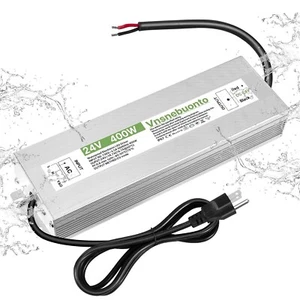 24V Power Supply 400W, 90-130V AC to 24V DC 16.7A Converter, IP67 Waterproof LED - Picture 1 of 13