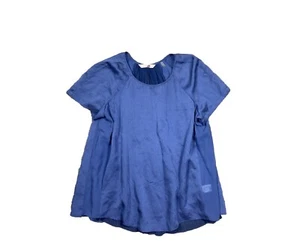 Rebecca Taylor Silk Blouse Size 8 Blue Pleated Back Panel Short Sleeve Top Shirt - Picture 1 of 8