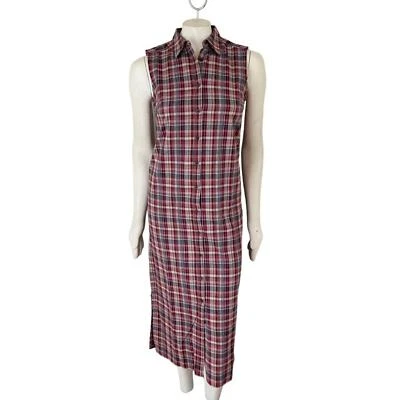 VTG 90s KAREN SCOTT Button Front Red Plaid Shirt Dress WOMEN'S SMALL PETITE - Image 1 of 4