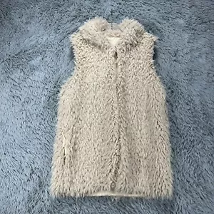 Faux Fur Vest Hoodie Women's L? Ivory Boho Hippie Artsy Casual Fluffy Sherpa - Picture 1 of 8
