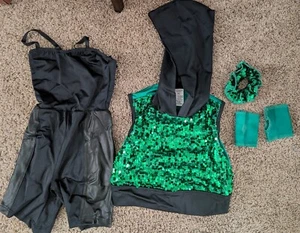 Dance outfit for girl, sparkly green tank with jumpsuit and accessories - Picture 1 of 3