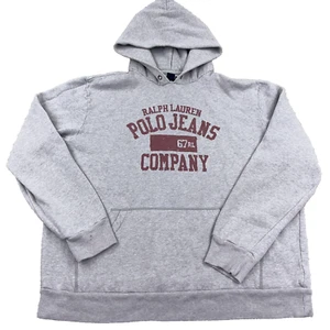 Vintage Ralph Lauren Hoodie Men XXL Gray Red Polo Jeans Sweatshirt RL67 90s Y2K - Picture 1 of 11