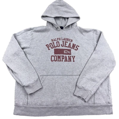 Vintage Ralph Lauren Hoodie Men XXL Gray Red Polo Jeans Sweatshirt RL67 90s Y2K - Image 1 of 4