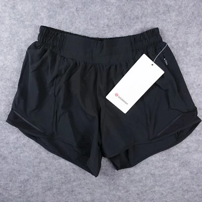 Nuevo Lululemon Hotty Hot tiro bajo LR corto negro 4" forrado talla 4, 6, 14 Foto 1 de 4