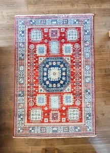 Rug Handmade Kazak, Traditional Oriental Area Afghan Carpet, Hand-Knotted, Wool - Picture 1 of 5