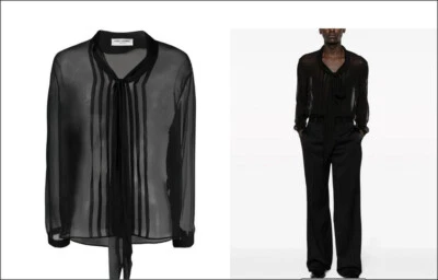 2,5k новый с Ярлыками Saint Laurent рубашка черный шелк плиссированные полупрозрачный 42 16,5 мужчин/унисекс - Изображение 1 из 4