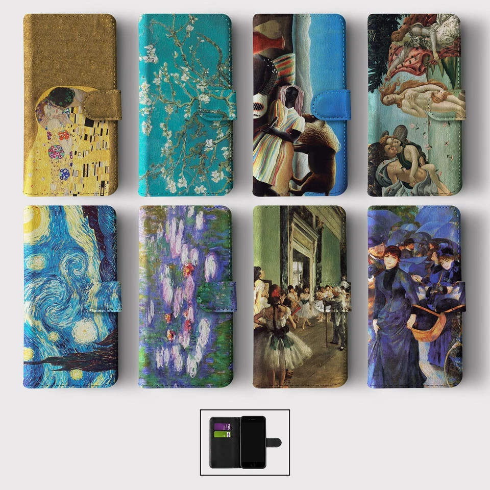 CASE FOR IPHONE 16 15 14 13 12 11 PRO WALLET FLIP PHONE COVER CLASSIC PAINTINGS - Image 1 of 1