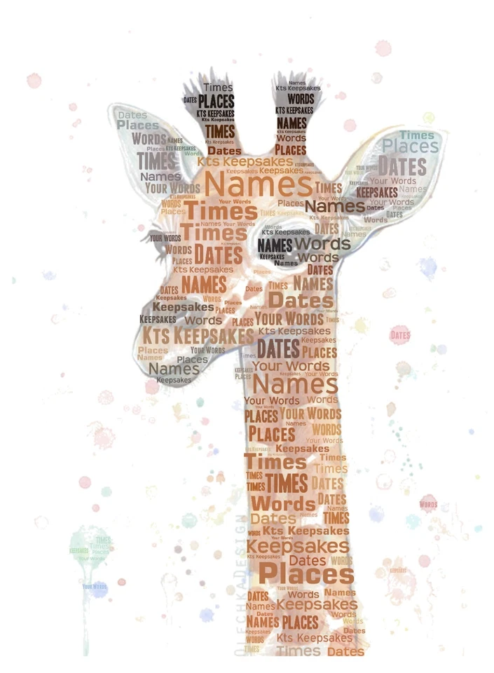 KTS KEEPSAKES word art personalised gift present keepsake friends nursery giraffe mum auntie