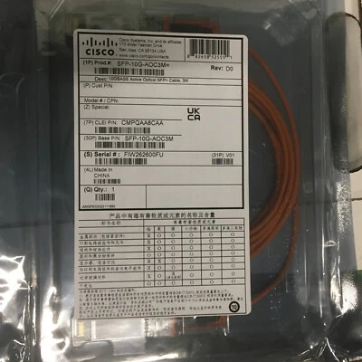 NEW SEALED GENUINE CISCO SFP-10G-AOC3M - 10GBASE Active Optical Cable 3M - Image 1 of 2