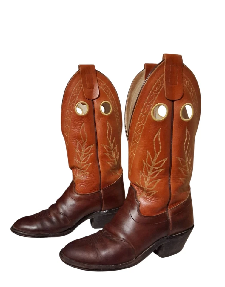 Botas de caubói masculinas vintage Olathe Rough Stock 10D couro marrom ocidental *Por favor, leia* - Imagem 1 de 4
