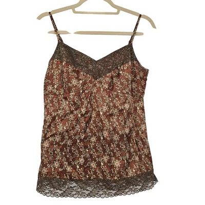 De Colección Y2K Fossil Babydoll Floral Encaje Borde Cami Top L Boho Satinado Correa de Espagueti Foto 1 de 4