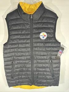 NFL Pittsburgh Steelers Puffer Vest Full Zip Black Gold Sewn Logos Gr. M NEU - Bild 1 von 9