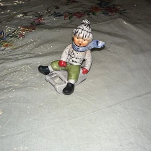 Vintage Goebel W Germany Boy On Sled Blue Scarf Figurine - Picture 1 of 12