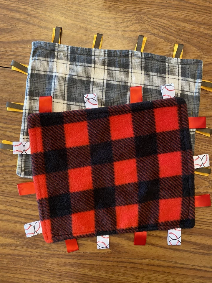 Baby Lovey 2 Mantas de Seguridad Cinta Algodón Vellón Niño Hecho en Casa Foto 1 de 4