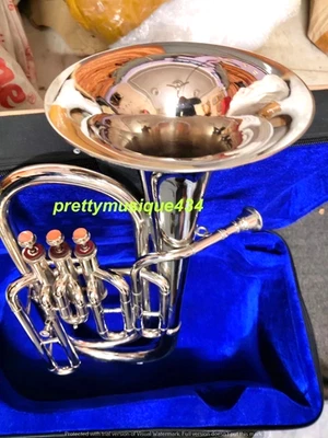 BARITONE MADE OF PURE BRASS METAL IN CHROME+ CUSHION BOX +MOUTHPIECE + FREE SHIP - Image 1 of 4