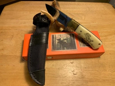 Cuchillo de hoja fija Marbles Scrimshaw 7 1/4" con funda de nailon/cuero MR441 Foto 1 de 4
