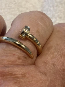 GOLD PLATED NAIL RING, SIZE 7 ADJUSTABLE NAIL RING W/rhinestones - Picture 1 of 8