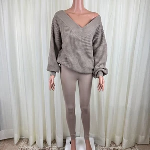 Zenana Zweiteiliges Loungewear-Set Pullover & Legging mit V-Ausschnitt Beige XL - Bild 1 von 9