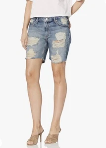 Black Orchid Women's Harper Boyfriend Distressed Denim Jean Shorts 26 - Picture 1 of 18