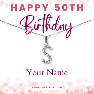 Personalised 50th Birthday Gift 925 Sterling Silver Initial Letter Name Necklace - Image 1 of 4