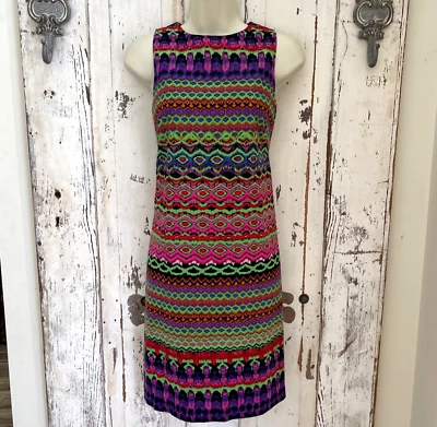 Vestido sem mangas New Directions tamanho 4 feminino verde rosa roxo colorido linho - Imagem 1 de 4