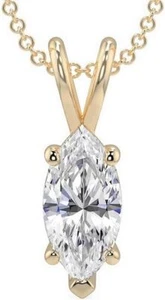 1/2 to 3 Ct Lab Created Marquise Cut Diamond Solitaire Pendant Necklace 14K Gold - Picture 1 of 20