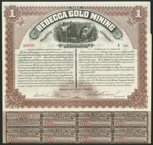 U.S.A.- Colorado: Rebecca Gold Mining Co. Ltd., Trust cert. for share, 1895 - Picture 1 of 1