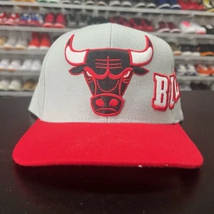 Vintage 2000s Mitchell & Ness Chicago Bulls Retro Grey Red Snap Back Hat - Picture 1 of 4