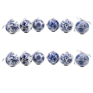 Blue & White Chinoiserie Porcelain Christmas Tree Ornaments (Set of 12) - Picture 1 of 11