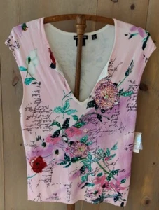 Gaby L Eden Collection Beaded Floral Pink Sleeveless Top Size Extra Large NWT - Picture 1 of 3