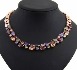 Precioso collar multicolor relleno de oro rosa de 18k hecho con piedra de cristal de Swarovski - Imagen 1 de 12
