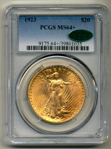 1923 PCGS MS64+ $20 St Gaudens  Gold Double Eagle CAC Cover
