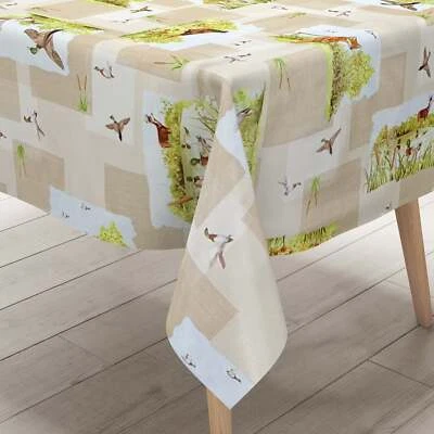 Wachstuch Tischdecke 670-1 beige Wildmotiv Jagdmotiv eckig rund oval - Bild 1 von 4