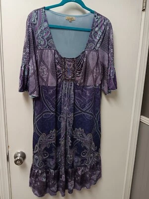 One World Live And Let Live Dress Womans Sz L Midi Embellished Fairy Purple Y2k  - Image 1 of 4