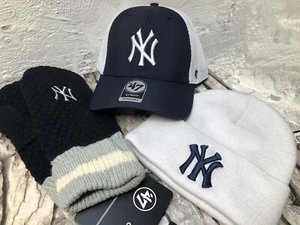 LOT 3 47 MLB Baseball NEW YORK YANKEES Winter Knit Mittens MVP Mesh Snapback HAT - Picture 1 of 17
